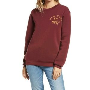 Treasure Bond Soft Burgundy NYC Graphic Crew Neck Pullover Sweatshirt Size Small